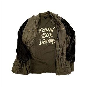 Torrid Jacket Sz 2 Green Zipper Snap Tie Waist Follow Your Dreams Pockets